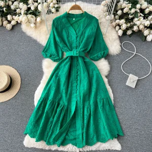 Premium V-neck Women's Bubble Sleeve Dress