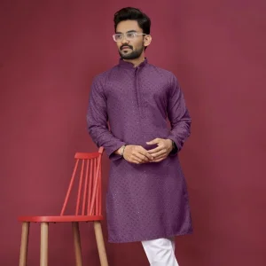 Men's Silk Kurta Collection Heavy Rayon with Lucknowi Work and Mate Sequence Traditional Wear for Parties