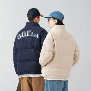 OEM ZD letter embroidery corduroy down jacket men Supplier, Company