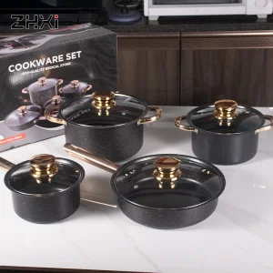 8PCS Non-Toxic Cookware Set Maple Leaf Handle Tri-Ply 18-10/304 Stainless Steel Modern Bulk Kitchenware Pfoa-Free Kitchen Wares