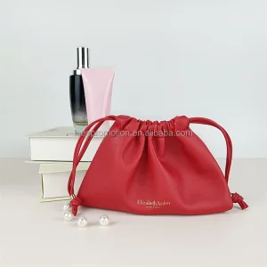 Custom Private Label Waterproof Leather Makeup Cosmetic Bag Leather Drawstring Bag