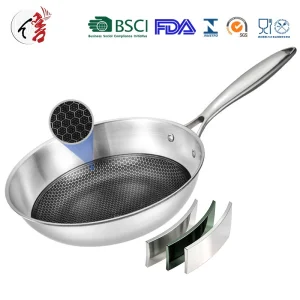 OEM/ODM 304/316 Triply Stainless Steel Frying Pan 20cm 24cm Kitchen Cooking Non Stick Honeycomb Coating Skillet Cookware