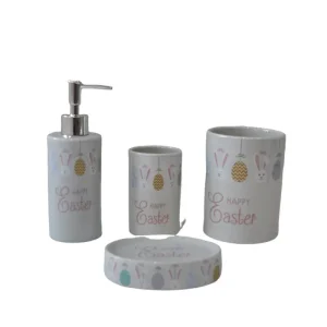 Wholesale Easter Bunny Egg Light Gray Stoneware Bathroom Accessory Set Manufacturer, Factories