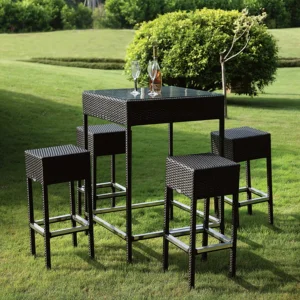 5 Piece Outdoor Patio Rattan Dining Bar