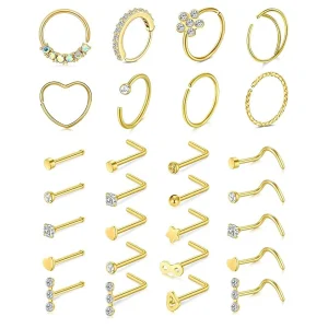 Studs أنف للنساء من الفولاذ الجراحي المجوهرات ثقب المنخر شكل L فضي وردي ذهبي أسود حلقة ثقب المنخر