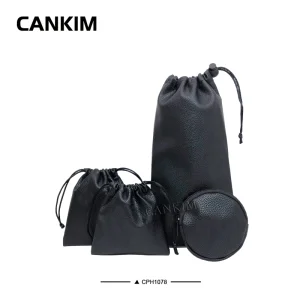 Black Zipper Waterproof Mobile Phone Bag Pouch Leather Tool Pouch Bag Custom Logo Drawstring Pouch for Packaging