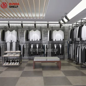 Light Duty Single-Sided Metallic Clothing Rack Nesting Table Clothes Shelving for Apparel Retail Garment Display Furniture for