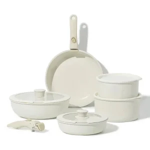11pcs Eco-Friendly Non-Stick RV Kitchen Cookware Set Pots Pans Detachable Handle Oven Safe Induction Ready Stackable Ceramic