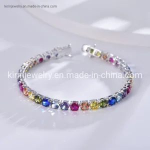 Sterling Silver Jewelry Pink 5A Zircon Moissanite Rainbow 3mm Tennis Bracelet