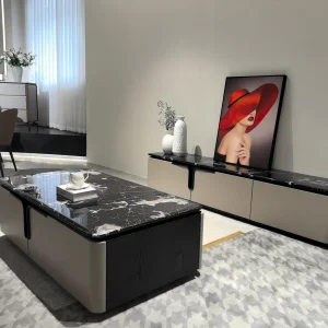 Matte Marble TV Stand Set with Coffee Table-Nordic Modern Bedroom & Living Room Ensemble
