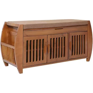 Bamboo Bench Cabinet Storage Benches Detachable Cushion