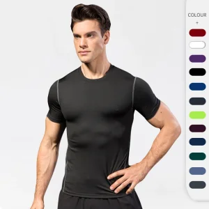 Camisetas de gimnasio de entrenamiento muscular más vendidas, camisetas deportivas de compresión de color sólido de manga corta, camisetas de gimnasio para hombres, capa base atlética ajustada para correr
