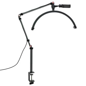 Professional Eyelash Lamp LED Beauty Desktop Light with Clamp for Manicure Repair Eyelash Salon Crescent Lamp with Phone Clip