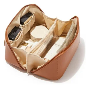 Waterproof Portable Pouch Open Flat Toiletry Bag Make Up Organizer With Divider And Handle