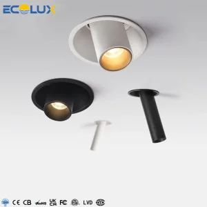 Ecolux Modern Tube Led Spotlights Adjustable Indoor Aluminum Cob Led Downlight Recessed Spot Light