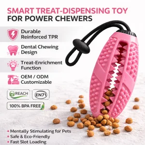 Factory Direct Custom TPR Rugby Dog Toy Durable Interactive Treat Dispensing Chew Toy with Rope OEM/ODM Pet Enrichment Supplies