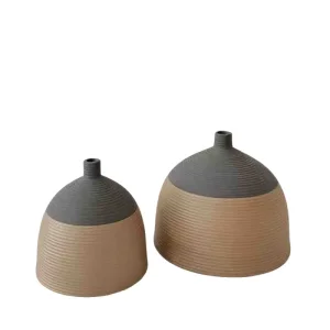 Custom Brown Beige & Gray Two-Tone Vertical Striped Dome-Shaped Vase Exporter, Product