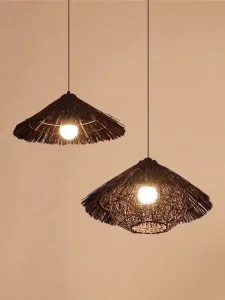 Straw Hat Southeast Asian Style Rattan Lights