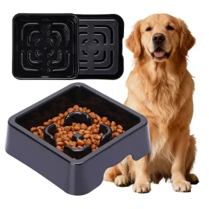New Style Raised Slow Feed Eco-Friendly Square Dog/Cat Food Water Bowl 2-in-1 Durable Plastic Non-Slip Waterproof Easy-to-Clean