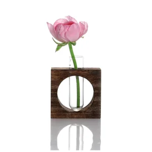 Wood Frame Glass Plant Vase