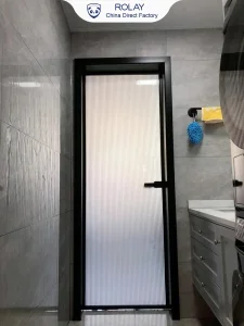 Moisture No Deformation Powder Coated Brushed Aluminum Stainless Steel Rust Proof Bathroom Door
