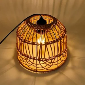 Outdoor Pendant Light Gazebo Battery Powered Boho Chandelier Handmade Rattan Decorative Lighting