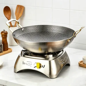 FLEY Commercial Thick Billet Honeycomb Fry Pan Stainless Steel Non Stick Korean Style Pan Multi Use Seafood Beef Fried Chicken
