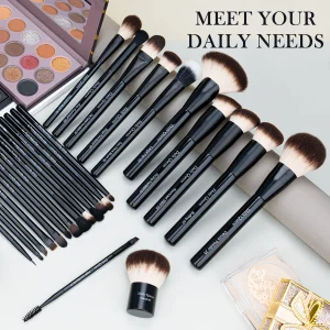 Daily Queen NYX New Top Quality 25pcs Black Vegan Hair Private Label Foundation Eye Shadow Eyebrow Brush Set Dense Bristles
