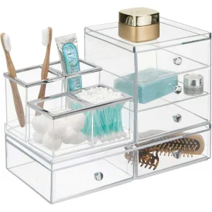 Factory 30898 Modern Design Cosmetic Storage Box Desktop Makeup Brush Organizer Aluminum Rack Set for Home Dressing Table