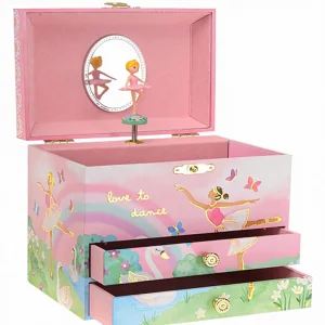 Jakos Manufacturer Ballet Style Girls' Jewelry Box with Spinning Ballerina Swan Lake Music 2 Drawers Pink 7x5x6 Inches