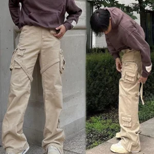 Own Custom 100% Cotton Multi Pocket Mens Casual Streetwear Trousers Joggers Oversize Baggy Cargo Sweat Pants for Men