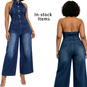 Wide Leg Denim Jumpsuit