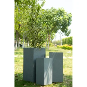 High-Quality Fiber Clay Light Weight Tall Square Flowerpots