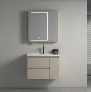 Vanidade de banheiro em PVC com gavetas duplas modernas e uma porta