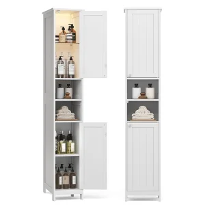 Armário Freestanding Slim Moderno Alto para Banheiro com Prateleiras Ajustáveis para Espaços Pequenos, Banheiro e Sala de Estar