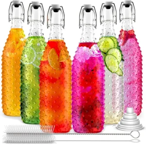 Wholesale Clear Round 250ml 500ml 700ml 750ml 1L Liter Beverage Kombucha Wine Juice Swing Top Glass Bottle with Lid