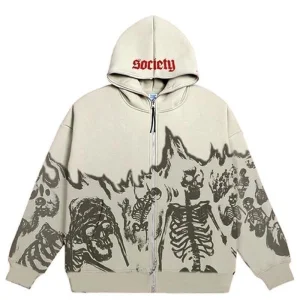 Wholesale Garment Manufacturer Oversize Printed Hoodie Men's Zippered Hoodie