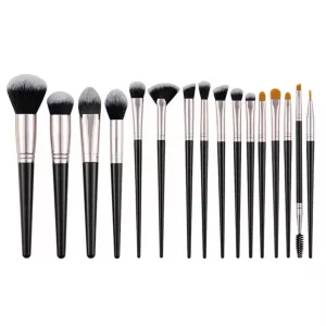 16PCS Conjunto de Pincéis de Maquiagem de Luxo Preto Vegano com Cerdas Sintéticas de Marca Própria