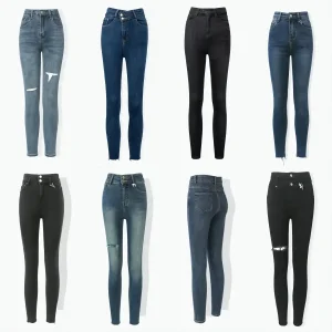 Calças Jeans Femininas Azuis de Cintura Alta Casuais