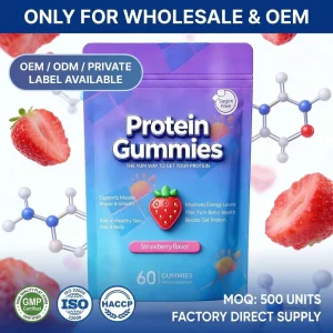 OEM ODM High Protein Gummies Sugar Free For Muscle Growth &amp; Beauty Energy Boost Strawberry Gummy Private Label Supplement 60pcs