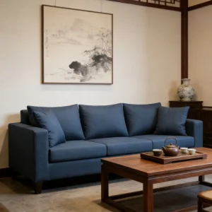 Modular Blue Leather Sofa