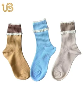 Women's Fashion Lace Sock Comb Cotton Crew Women Sock