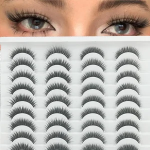 رموش طبيعية، رموش قصيرة، رموش وهمية من الفرو الصناعي، 20pairs من شرائط عيون قطة طبيعية المظهر وذات مظهر رقيق للرموش الصناعية الصغيرة