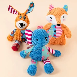 Corn Plush Squeaky Dog Toys Elephant Fox Shape Eco-Friendly Cartoon Animal Shapes Built-In Squeaker for Teeth Cleaning Chew Toy