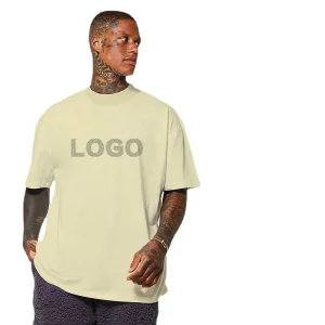 Camiseta de Algodão Pesada por Atacado Personalizada Branca Lavada Camisetas Masculinas Oversize com Gola Alta Roupas da Moda Masculinas Camiseta