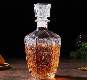 Customized 375ml, 500ml, 700ml, 800ml Square Transparent Relief-Etched Glass Wine Bottles, Suitable for Whisky, Brandy, Rum and Vodka. The Bottle Mouths Are Equ
