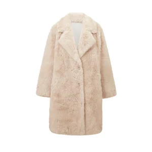High-end Luxurious Eco-Friendly Women's Rabbit Faux Fur Long V-neck Winter Fashion Single Breasted Loose Overcoat