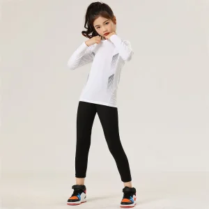 Conjunto de sudadera delgada para niños, cuello redondo, ajuste ceñido, transpirable, ropa deportiva