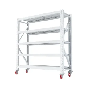 Industrial Adjustable 5 Layer Medium Duty Boltless Steel Corrosion Protection Warehouse Shelving Storage Racks with Wheels