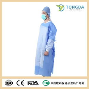 CE FDA Disposable SMS Reinforced Surgical Gown with Knitted Cuff and Wrapper